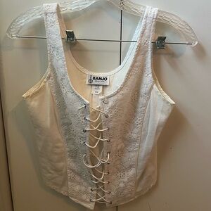 Banjo White Lace-Up Crop Top